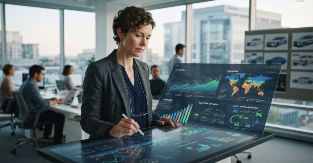 Woman is analyzing auto industry